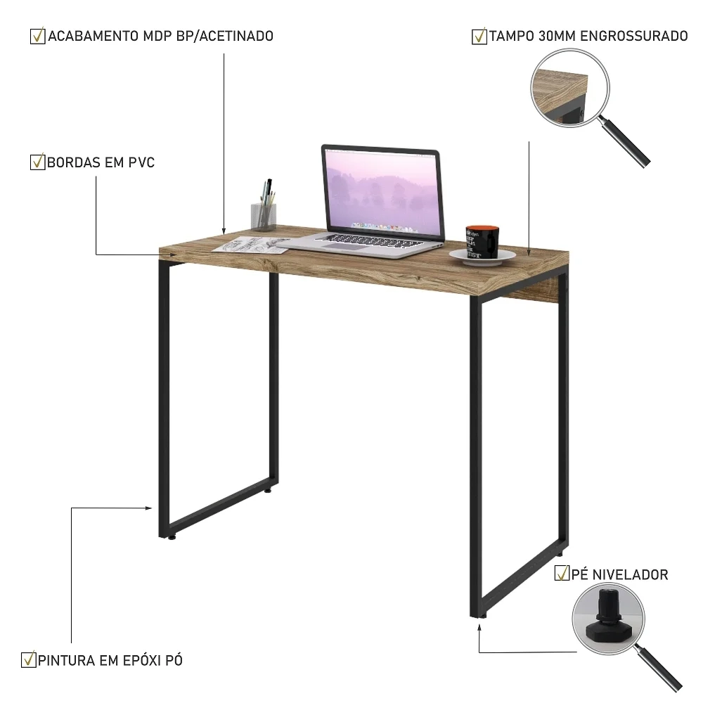 Mesa de Escritório Escrivaninha 90cm Dynamica Industrial C08 Carvalho - Mpozenato