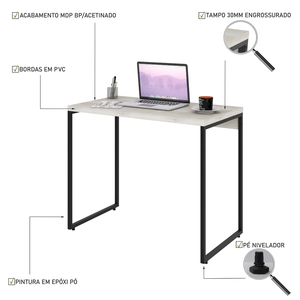 Mesa de Escritório Escrivaninha 90cm Dynamica Industrial C08 Snow - Mpozenato