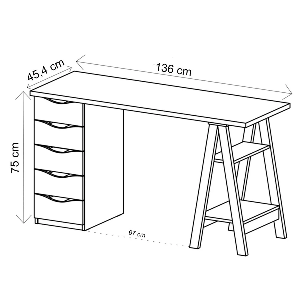 Escrivaninha Cavalete 5 Gavetas Mobile Spirit Preto/Nogal - Artany