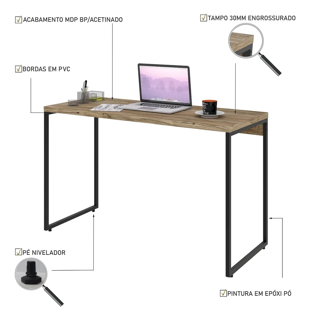 Mesa de Escritório Escrivaninha 120cm Dynamica Industrial C08 Carvalho - Mpozenato