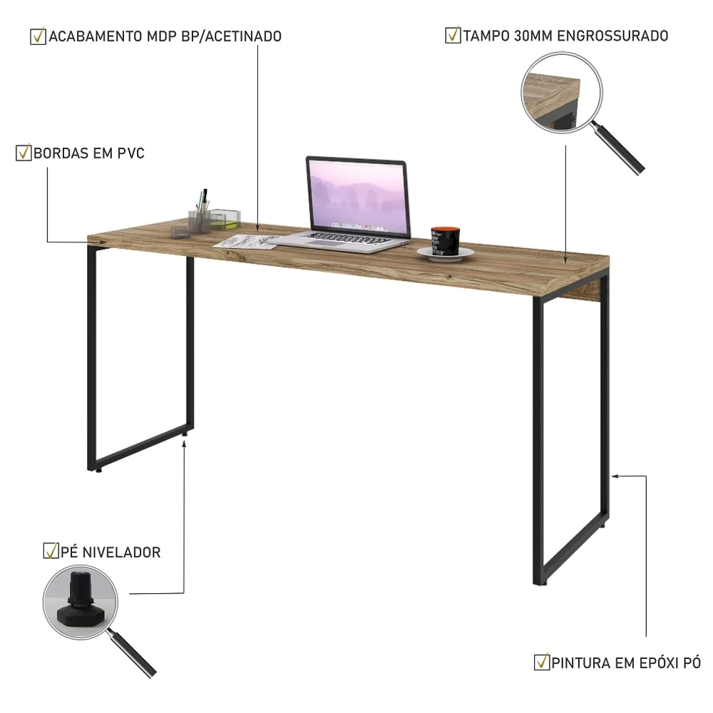 Mesa de Escritório Escrivaninha 150cm Dynamica Industrial C08 Carvalho - Mpozenato