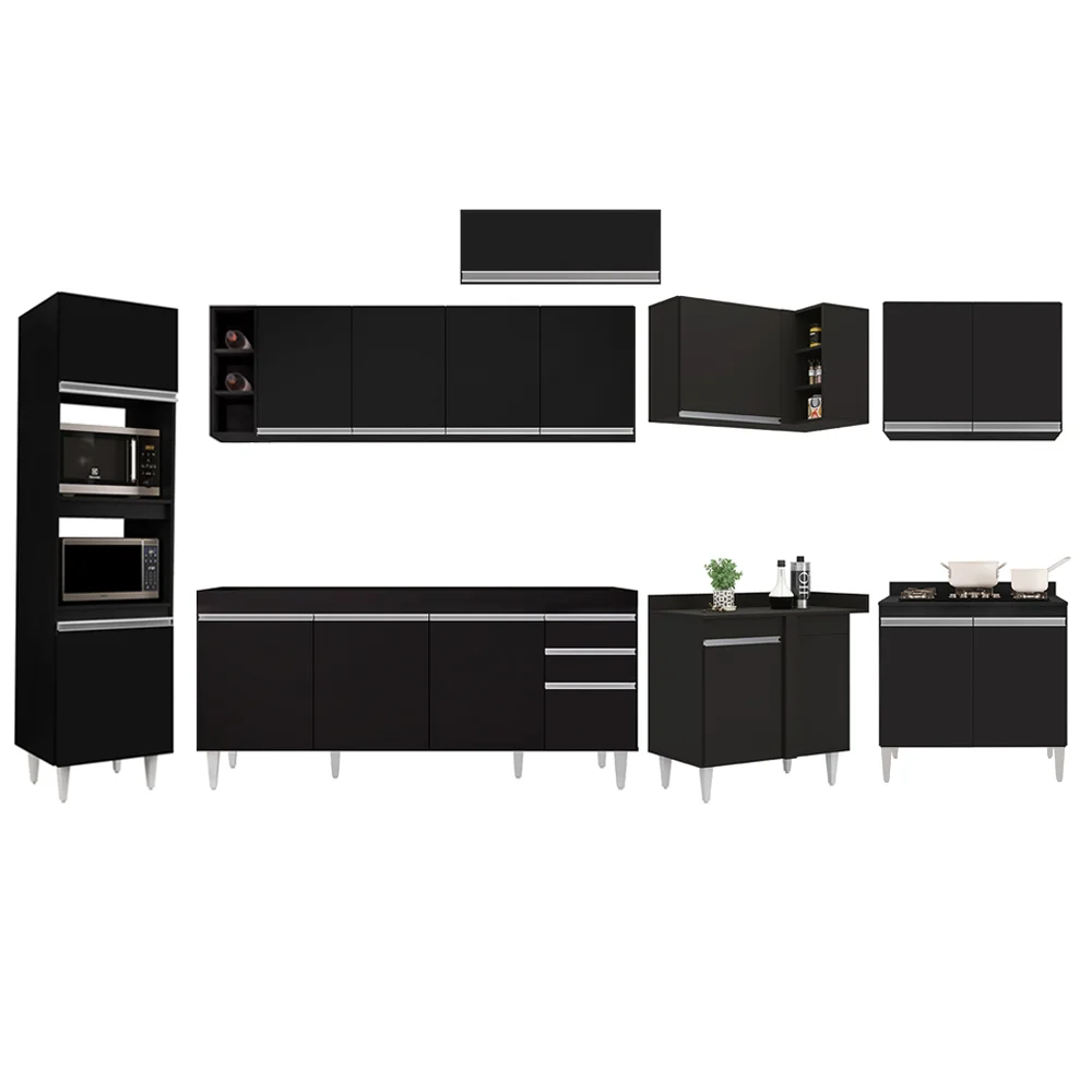 Armário de Cozinha Modulada de Canto 9 Peças CP04 Balcão Preto - Lumil