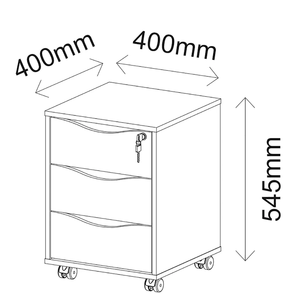 Gaveteiro 3 Gavetas Pés Rodízios Mobile Face Preto - Artany