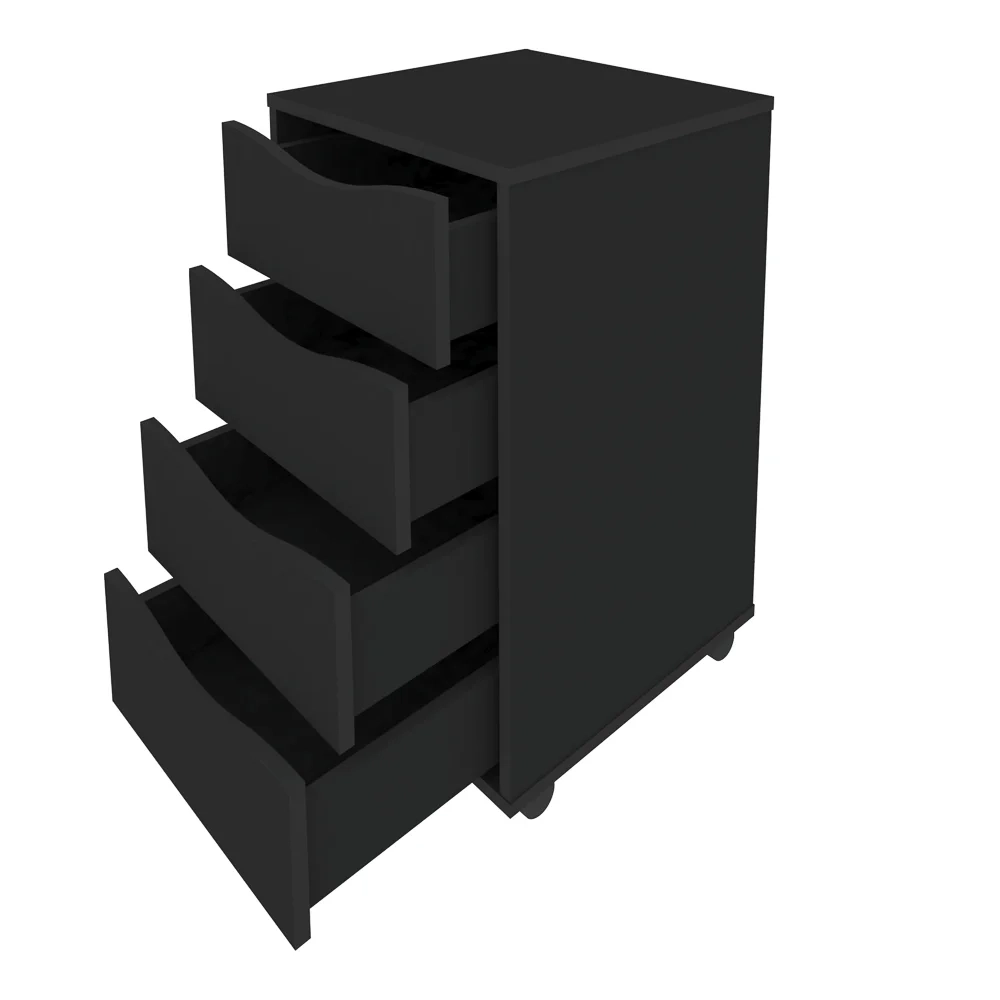 Gaveteiro 4 Gavetas Pés Rodízios Mobile Bit Preto - Artany