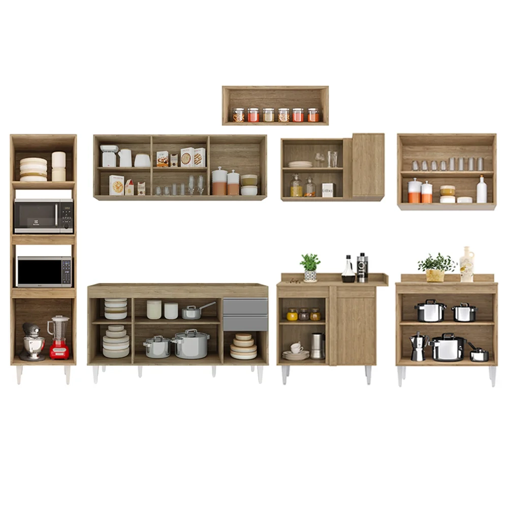 Armário de Cozinha Modulada de Canto 8 Peças CP07 Balcão Castanho/Cinza - Lumil
