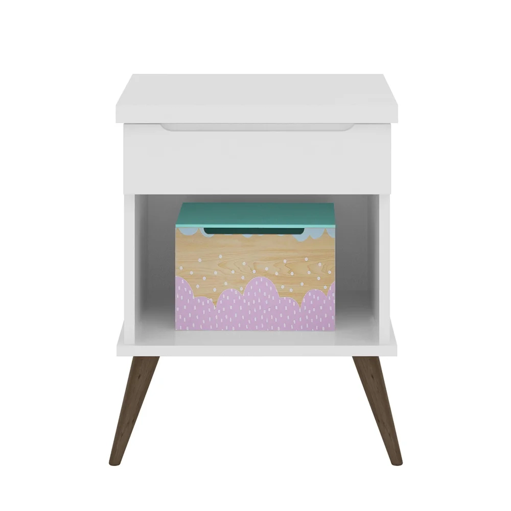 Mesa de Cabeceira Infantil 1 Gaveta Mel Z39 Branco - Mpozenato