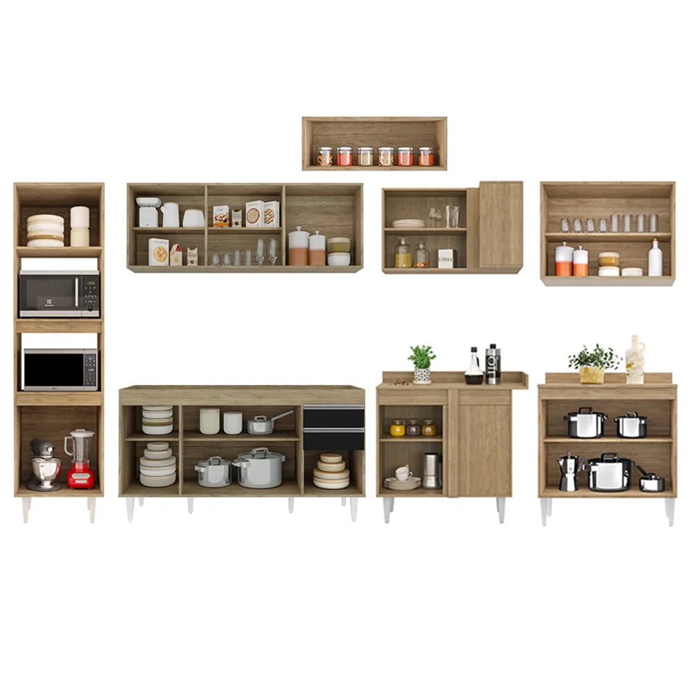 Armário de Cozinha Modulada de Canto 8 Peças CP07 Balcão Castanho/Preto - Lumil