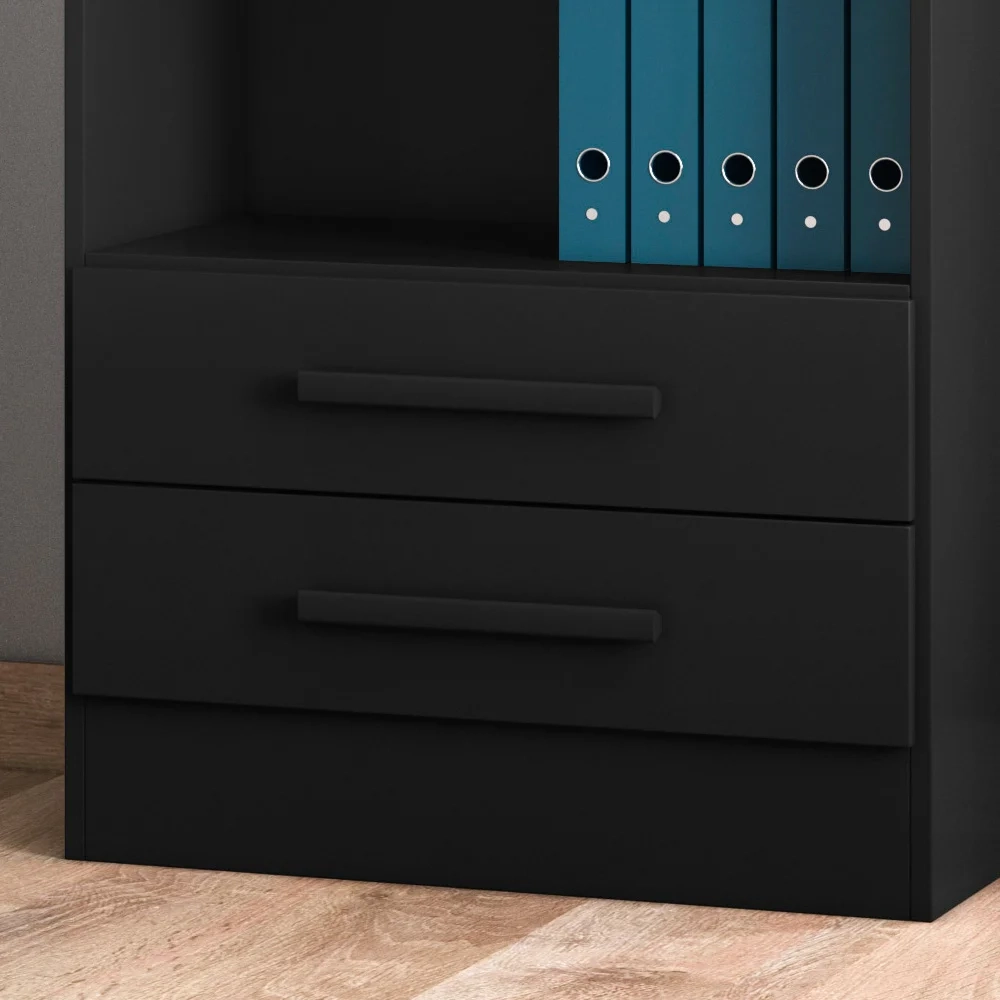 Estante Livreiro 2 Gavetas e 5 Prateleiras Fancy Q01 Preto Fosco - Mpozenato