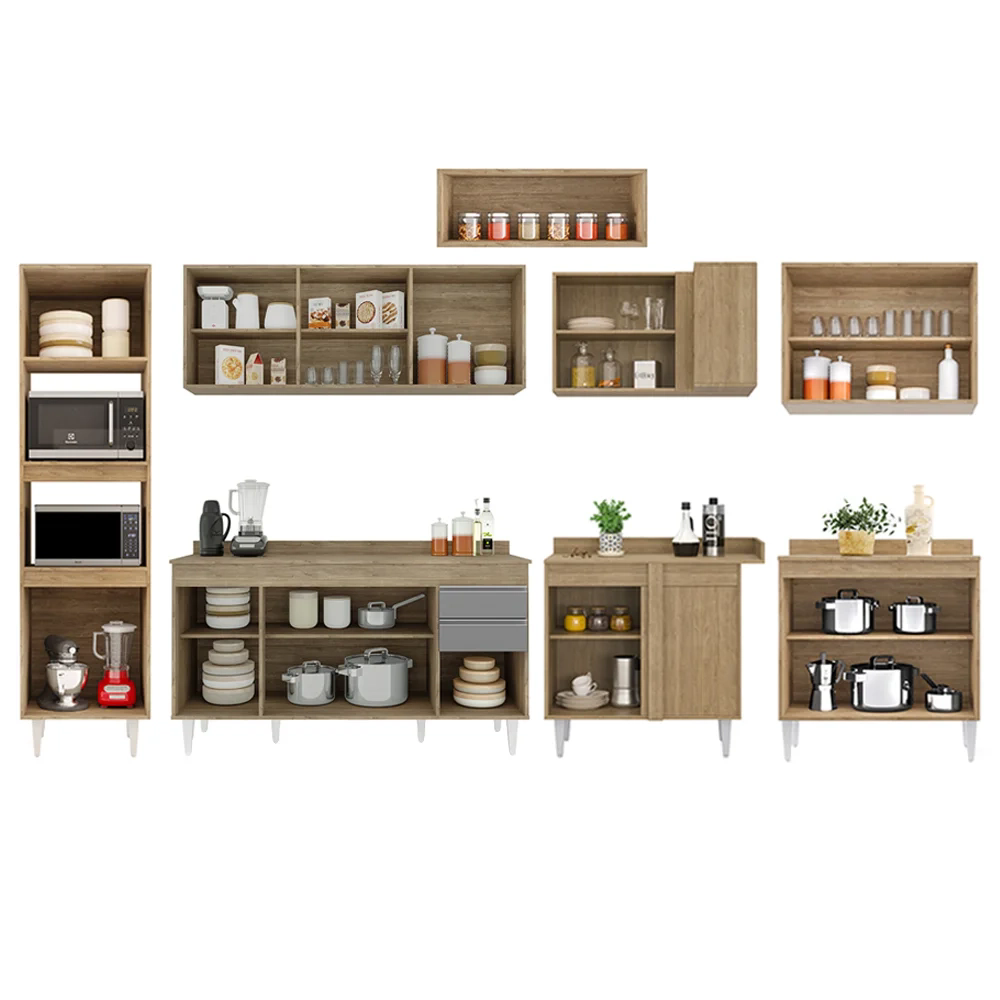 Armário de Cozinha Modulada de Canto 8 Peças CP08 Balcão com Tampo Castanho/Cinza - Lumil