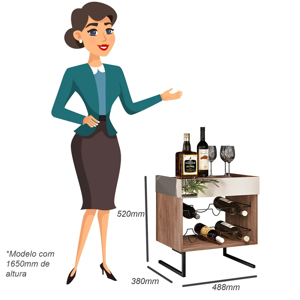 Adega Espelhada 6 Garrafas com Pés Metálicos Estilo Industrial Loft D09 Demolição/Preto - Mpozenato