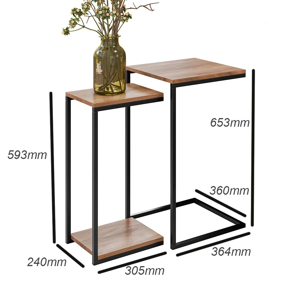 Conjunto 2 Mesas Laterais Pés Metálicos Estilo Industrial Loft D09 Demolição/Preto - Mpozenato