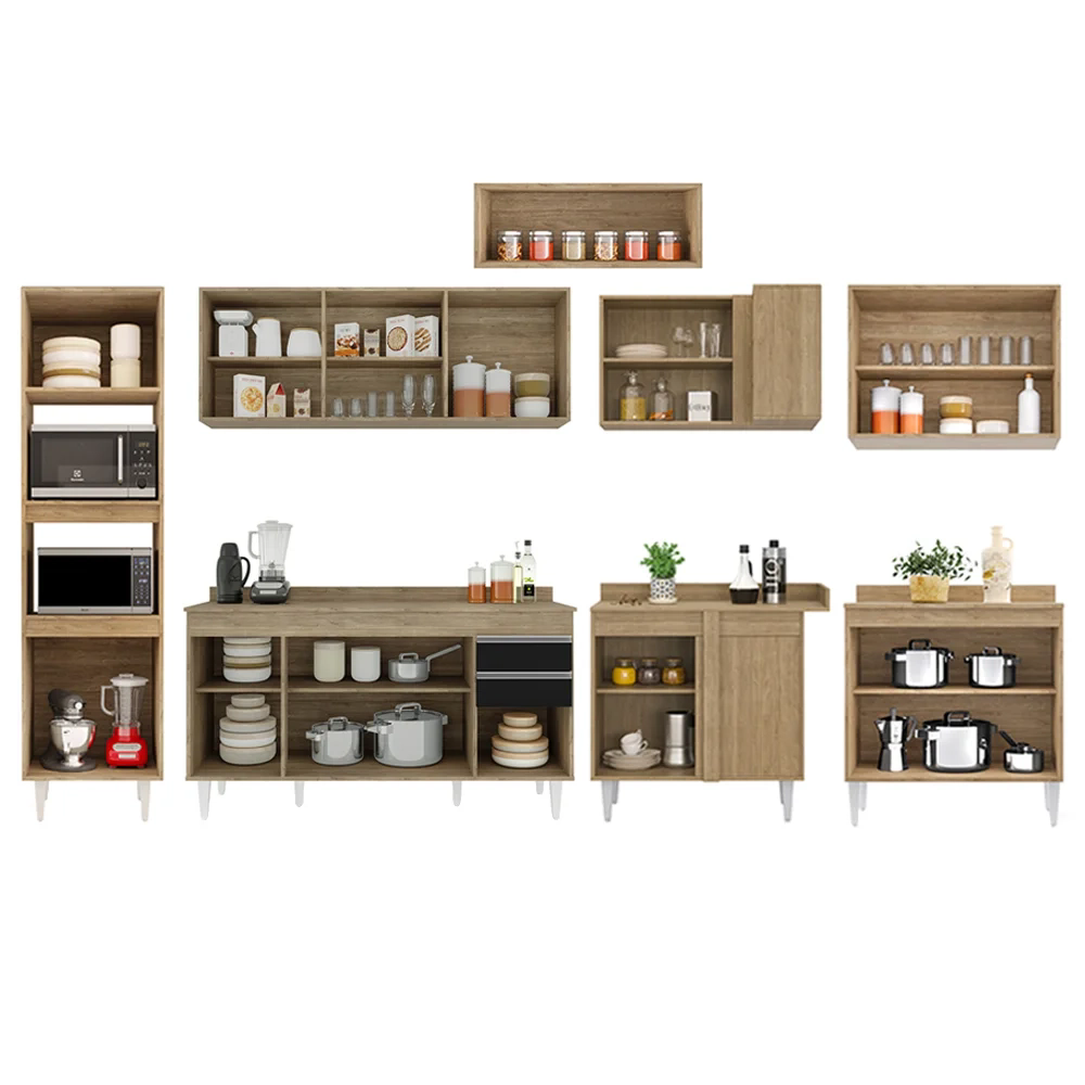 Armário de Cozinha Modulada de Canto 8 Peças CP08 Balcão com Tampo Castanho/Preto - Lumil