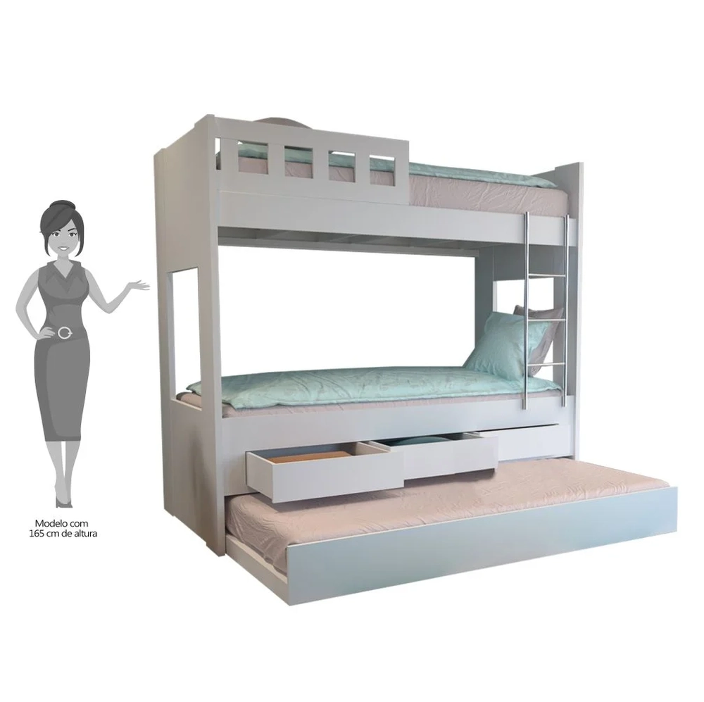 Treliche 3 Gavetas com Escada Metalizada Faces F04 Branco - Mpozenato