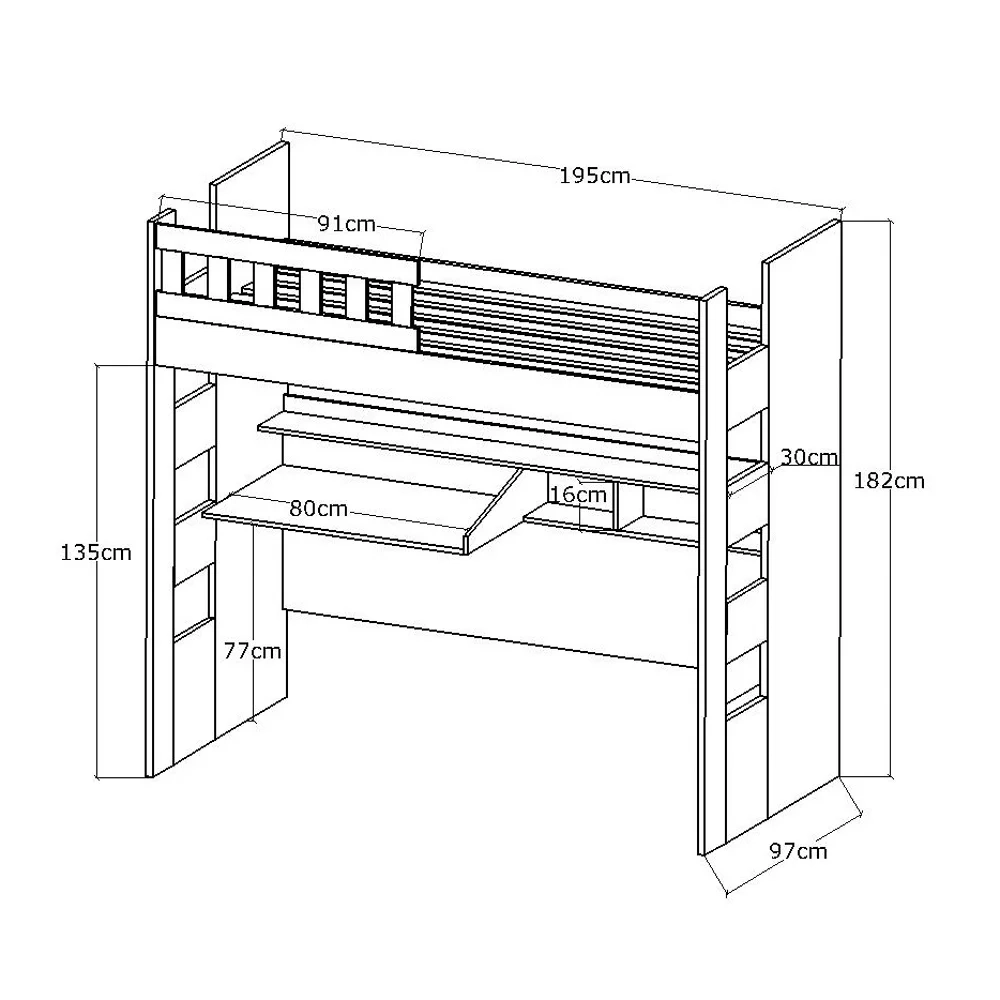 Cama Alta com Escrivaninha Escada Bilateral Faces F04 Branco - Mpozenato