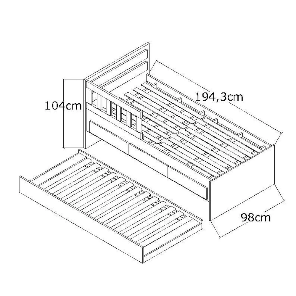 Bicama Infantil com Grade 3 Gavetas Faces F04 Branco - Mpozenato