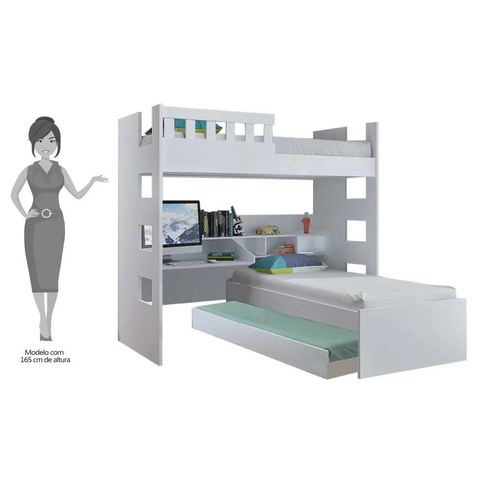 Treliche Multifuncional com Escrivaninha Faces F04 Branco - Mpozenato