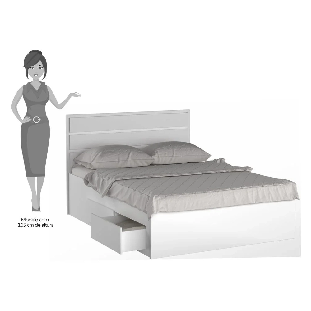 Cama de Casal com Cabeceira 147cm 4 Gavetas Dreams F04 Branco - Mpozenato