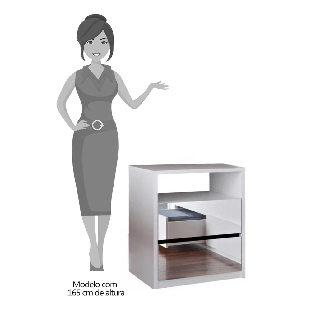 Mesa De Cabeceira Espelhada 2 Gavetas E Nicho Blank F04 Branco - Mpozenato