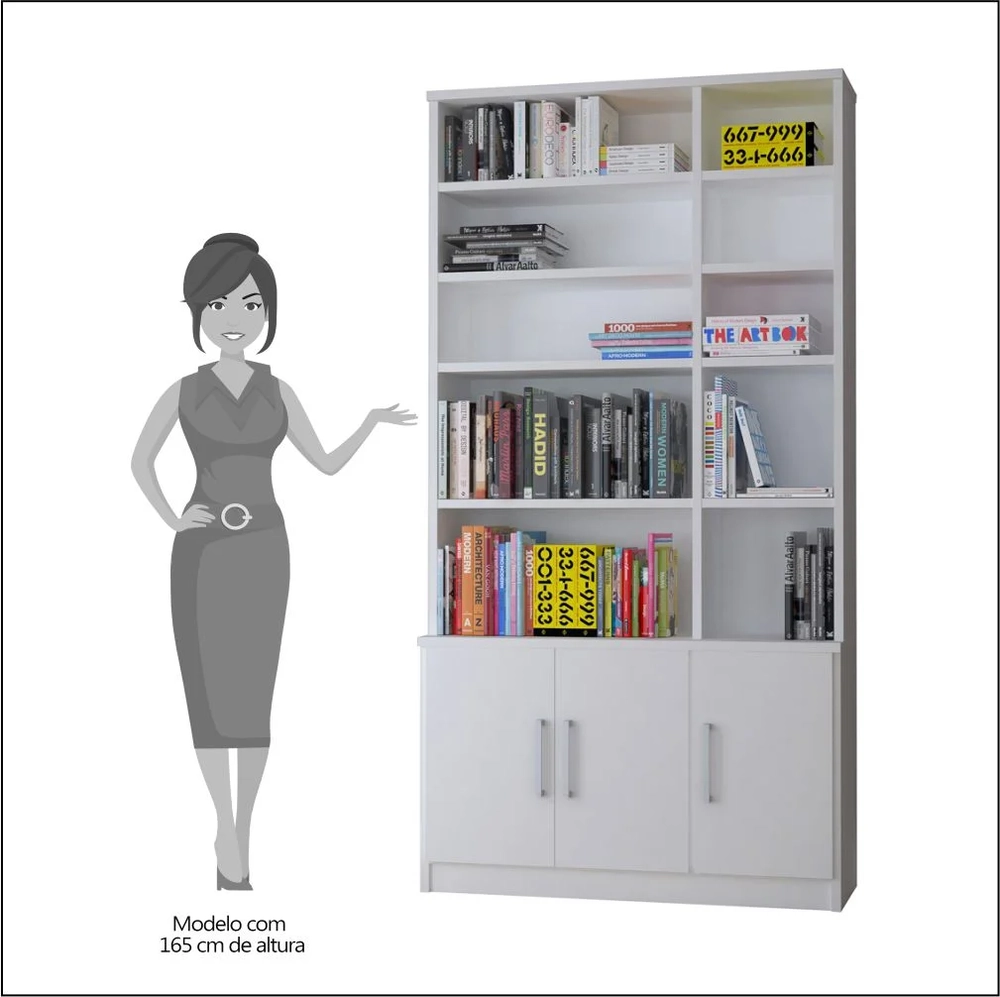 Estante Livreiro 3 Portas 5 Prateleiras com Nichos Legend F04 Branco - Mpozenato