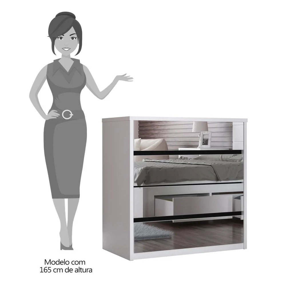 Cômoda Espelhada 4 Gavetas Blank F04 Branco - Mpozenato