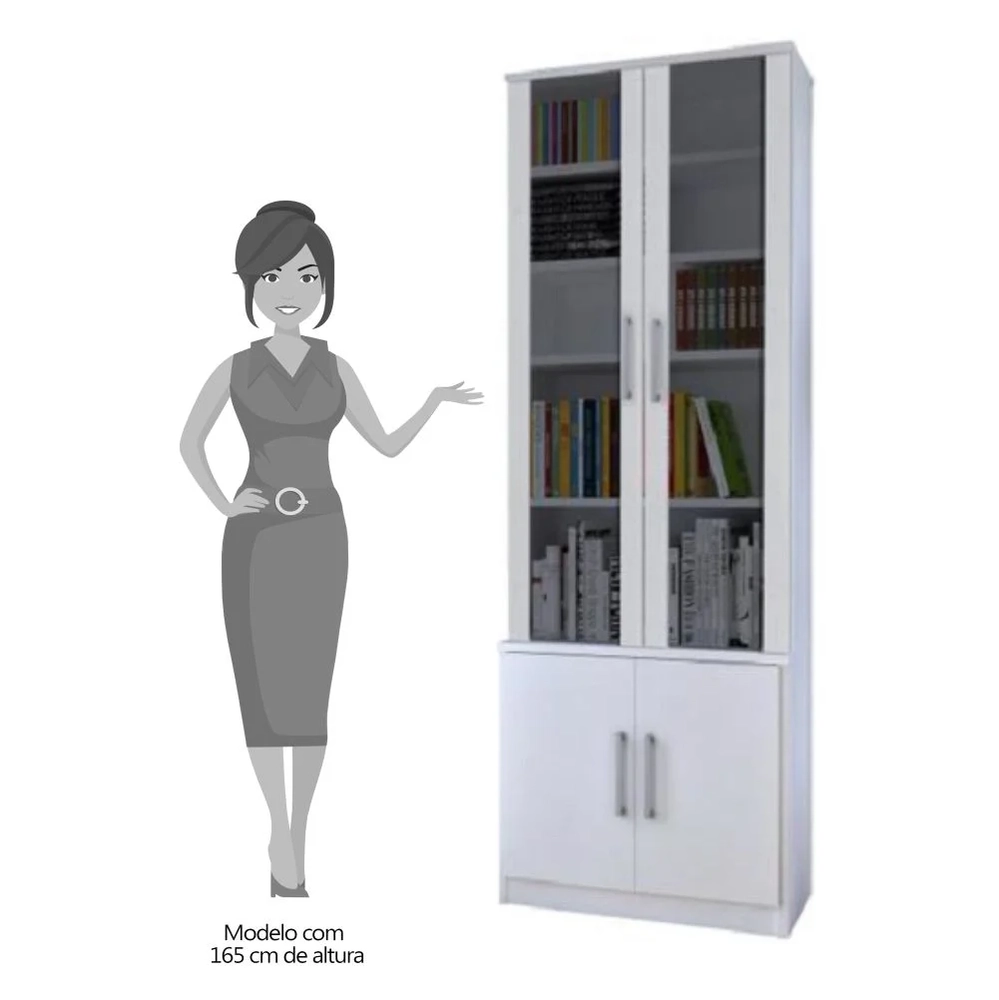 Estante Livreiro 4 Portas Vidro Fumê Legend F04 Branco - MPozenato