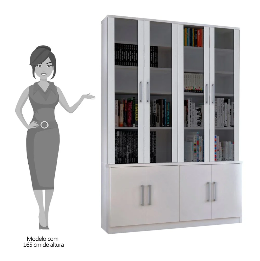 Estante Livreiro 8 Portas Vidro Fumê Legend F04 Branco - Mpozenato