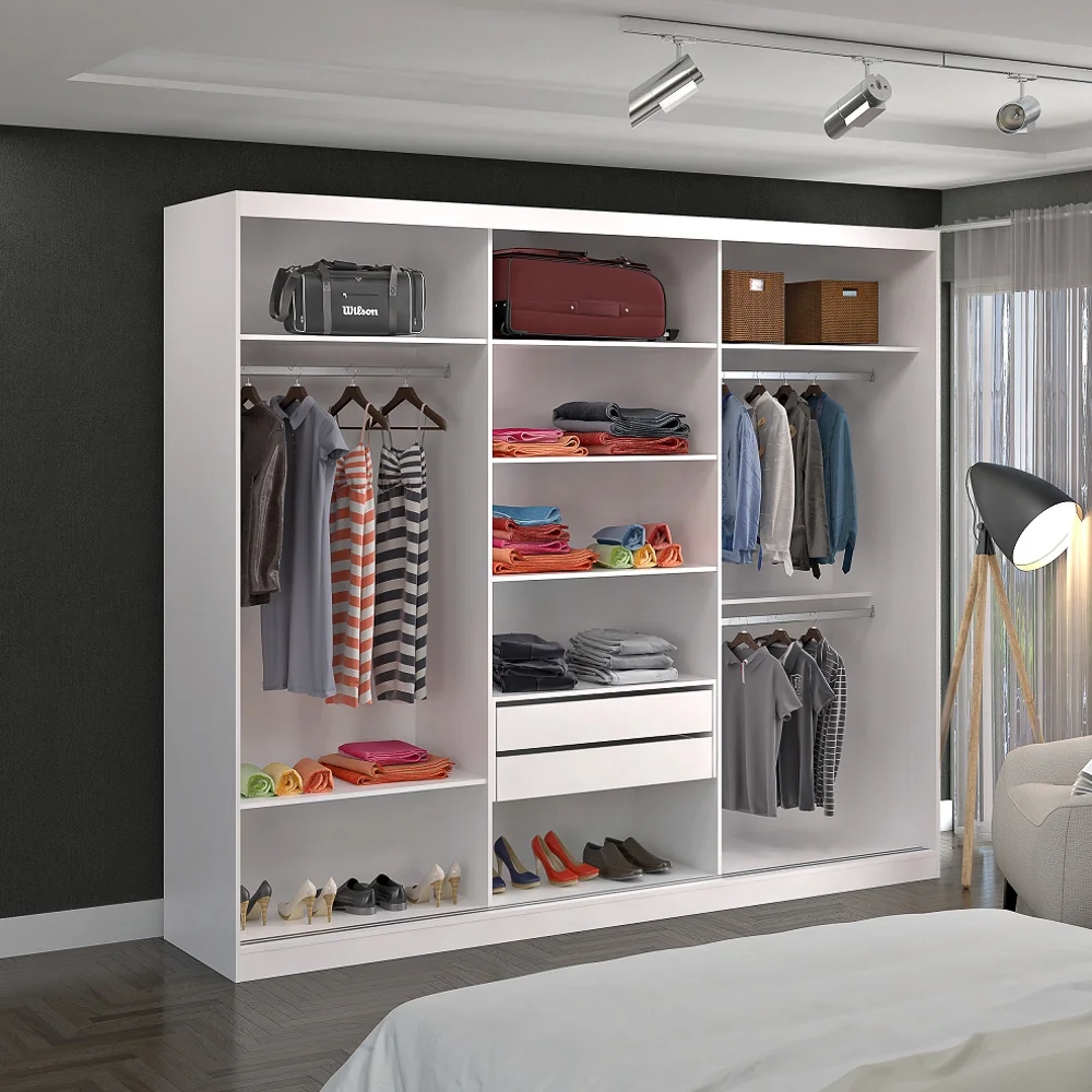 Guarda Roupa Casal 3 Portas de Correr 1 Espelho Winter F04 Branco- Mpozenato