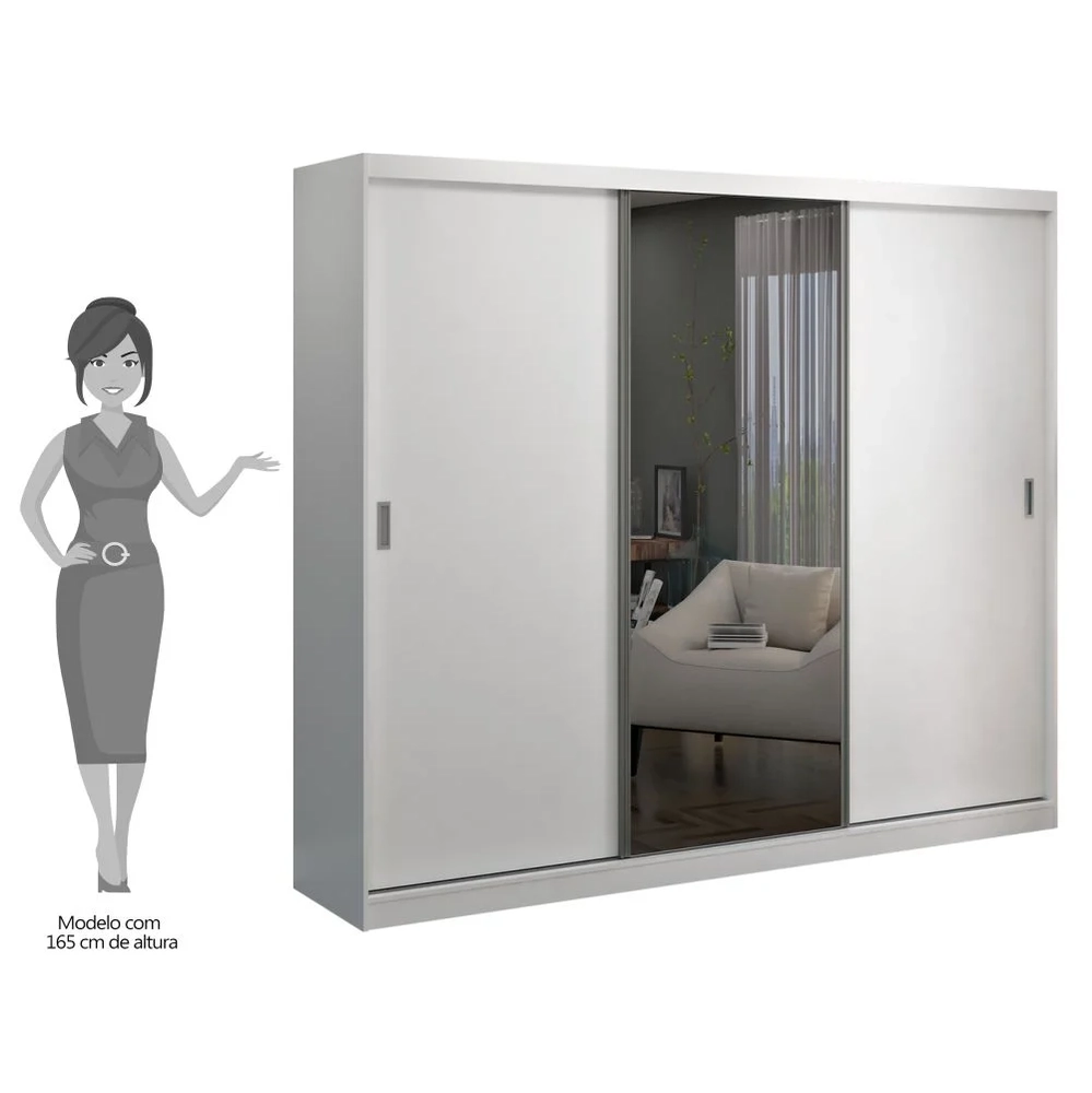 Guarda Roupa Casal 3 Portas de Correr 1 Espelho Winter F04 Branco- Mpozenato