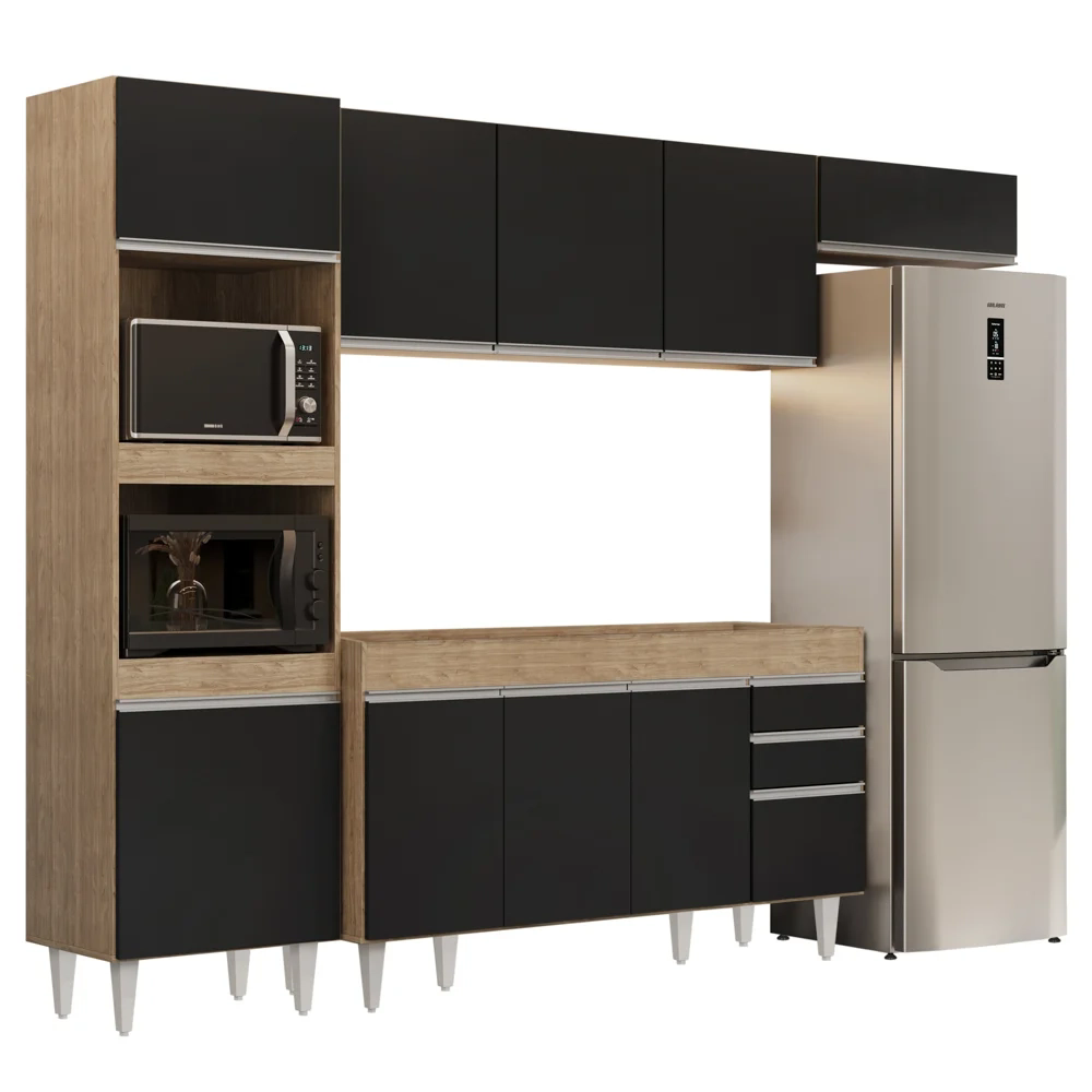 Armário de Cozinha Modulada 4 Peças CP10 Balcão Castanho/Preto - Lumil