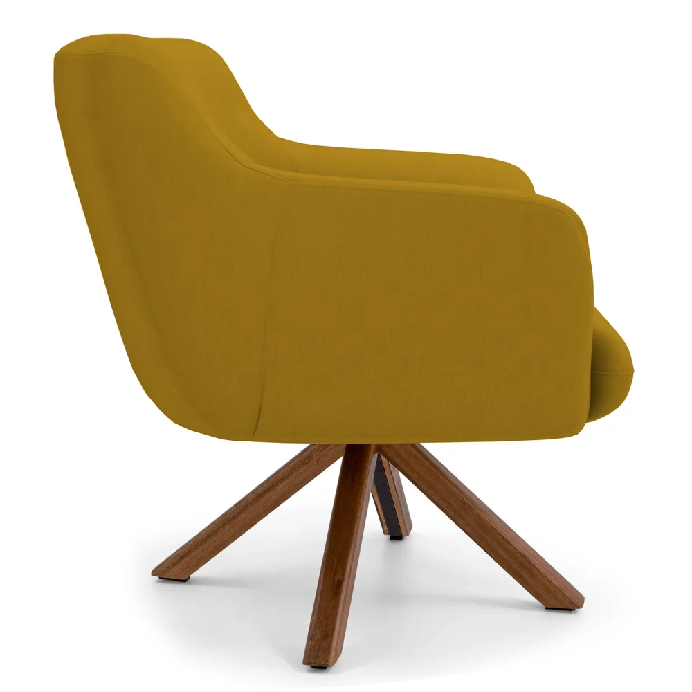 Poltrona Decorativa Giratória Base Giromad Madeira Jade Veludo C-279 Mostarda - Domi