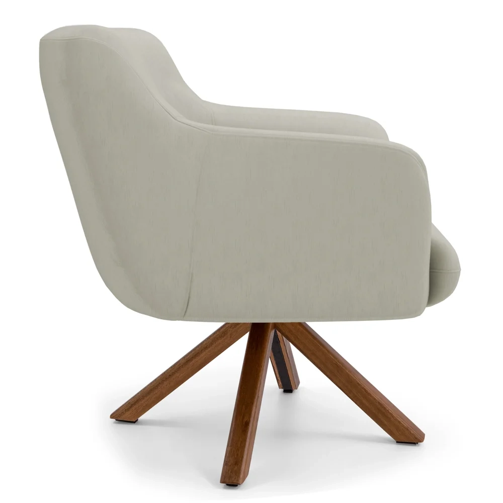 Poltrona Decorativa Giratória Base Giromad Madeira Jade C-26 Corano Bege - Domi