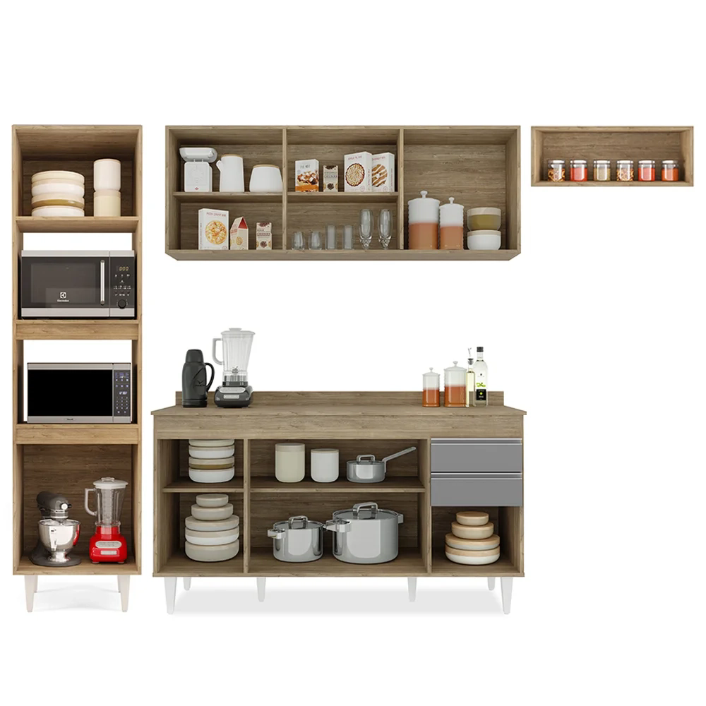 Armário de Cozinha Modulada 4 Peças CP11 Balcão com Tampo Castanho/Cinza - Lumil