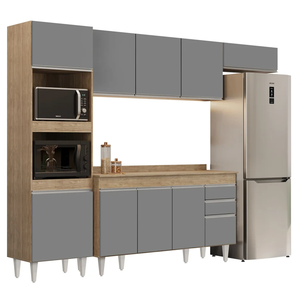 Armário de Cozinha Modulada 4 Peças CP11 Balcão com Tampo Castanho/Cinza - Lumil
