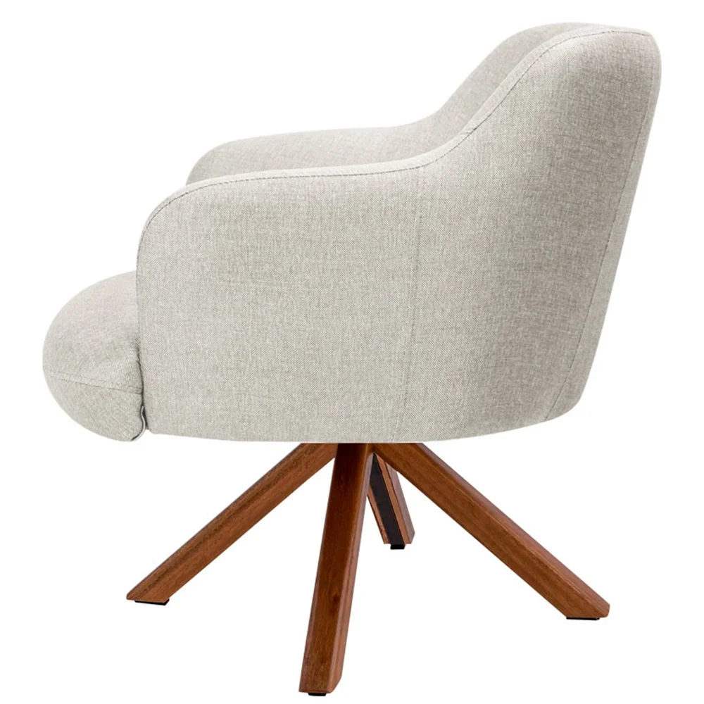 Poltrona Decorativa Giratória Base Giromad Madeira Jade C-107 Linho Bege - Domi