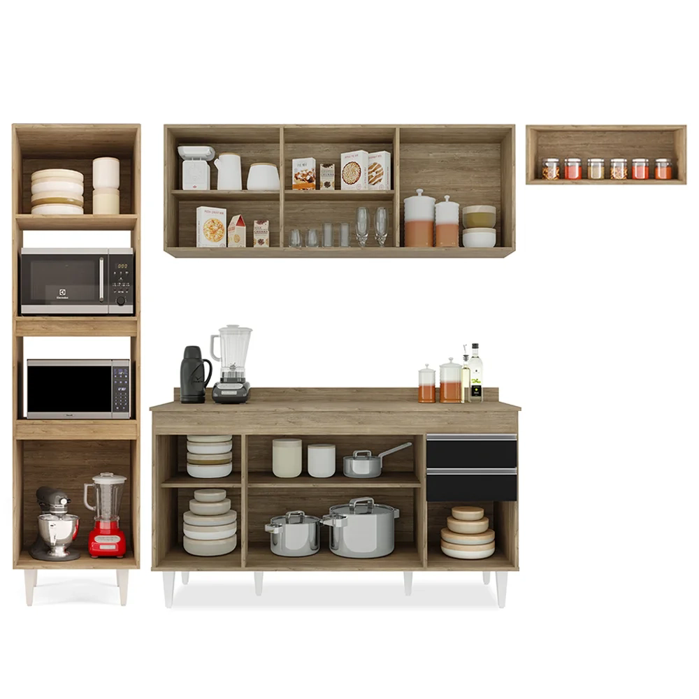 Armário de Cozinha Modulada 4 Peças CP11 Balcão com Tampo Castanho/Preto - Lumil