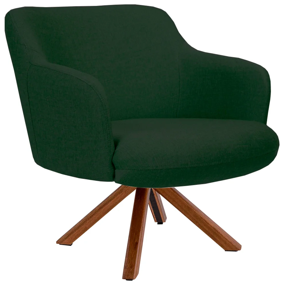 Poltrona Decorativa Giratória Base Giromad Madeira Jade C-117 Linho Verde Musgo - Domi