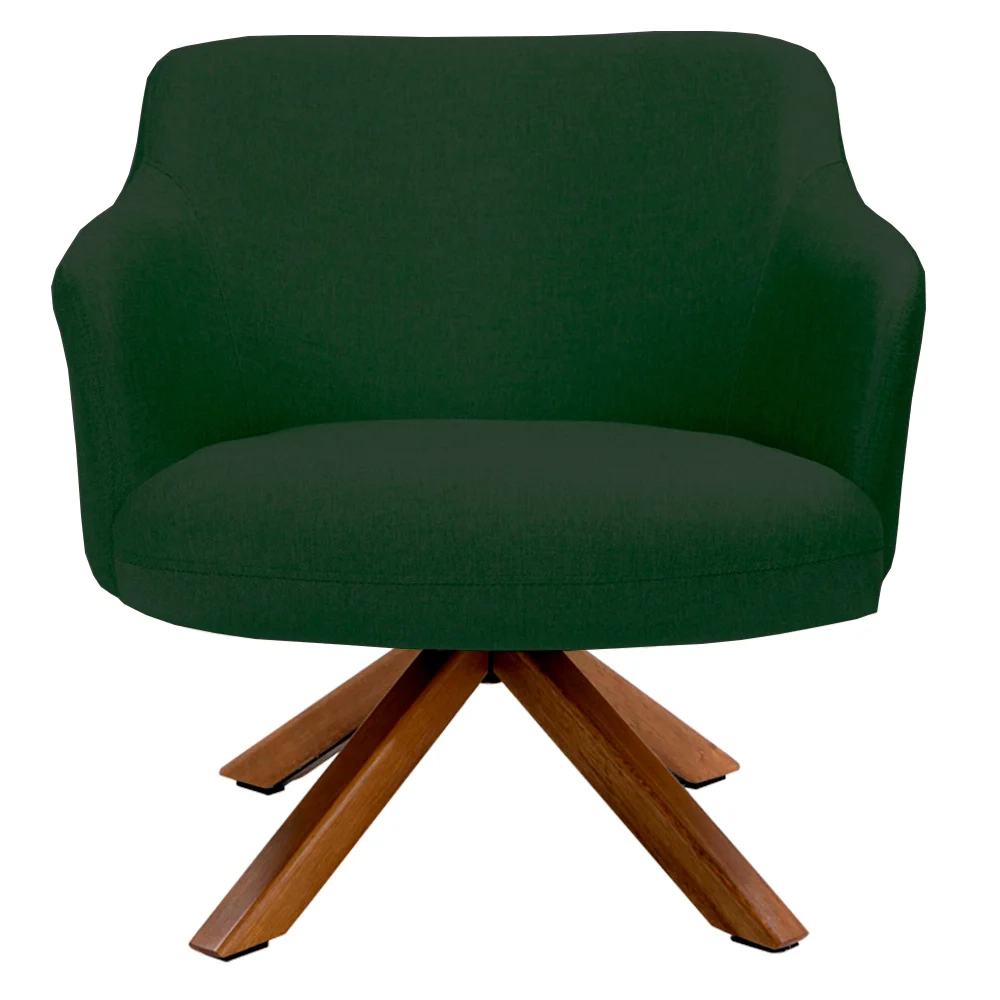 Poltrona Decorativa Giratória Base Giromad Madeira Jade C-117 Linho Verde Musgo - Domi