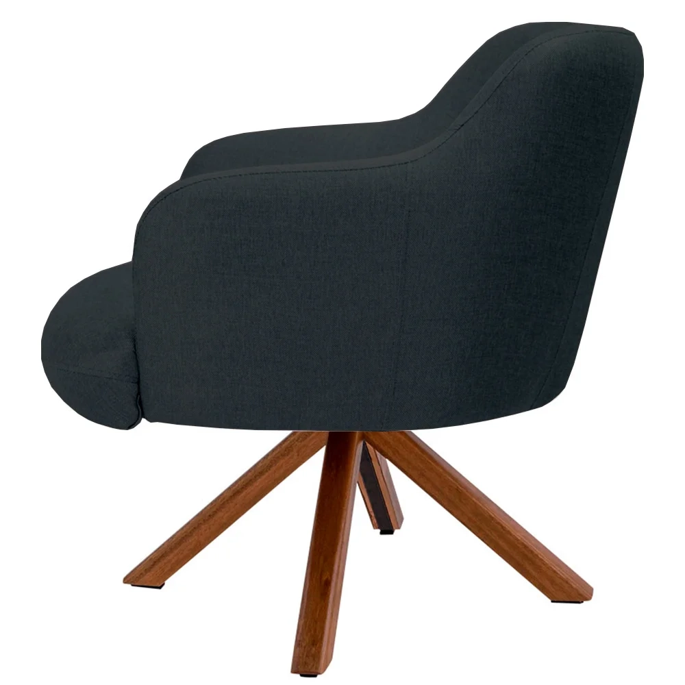 Poltrona Decorativa Giratória Base Giromad Madeira Jade Linho D-465 Chumbo - Domi