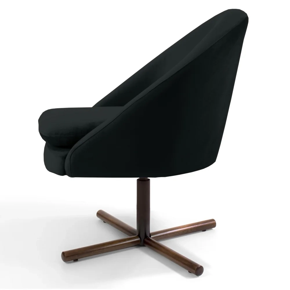 Poltrona Decorativa Base Xis Madeira Rafa C-300 Veludo Preto - Domi