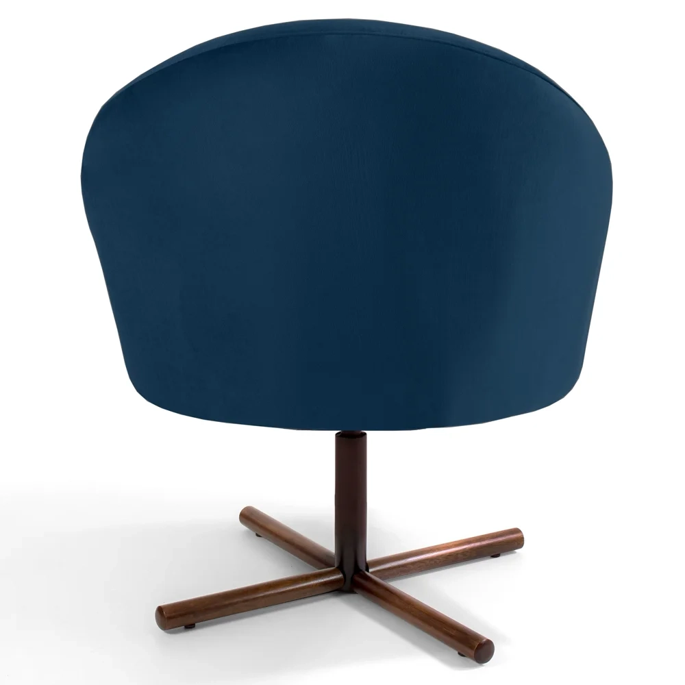 Poltrona Decorativa Base Xis Madeira Rafa C-304 Veludo Azul Marinho - Domi