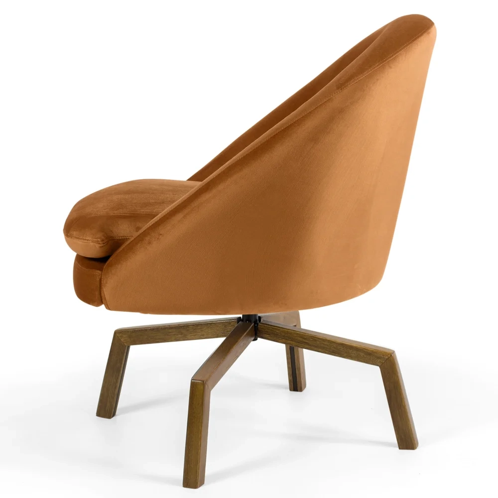 Poltrona Decorativa Base Ka Madeira Rafa Veludo C-262 Telha - Domi