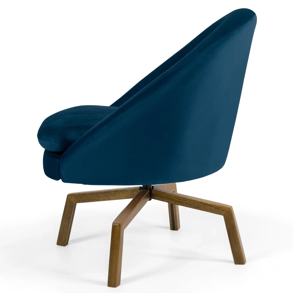 Poltrona Decorativa Base Ka Madeira Rafa C-304 Veludo Azul Marinho - Domi