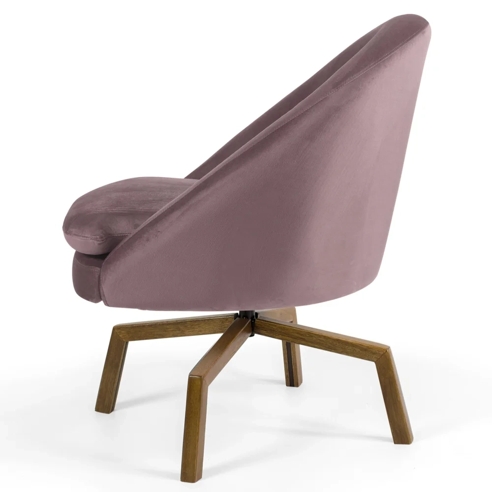 Poltrona Decorativa Base Ka Madeira Rafa C-305 Veludo Rosê - Domi