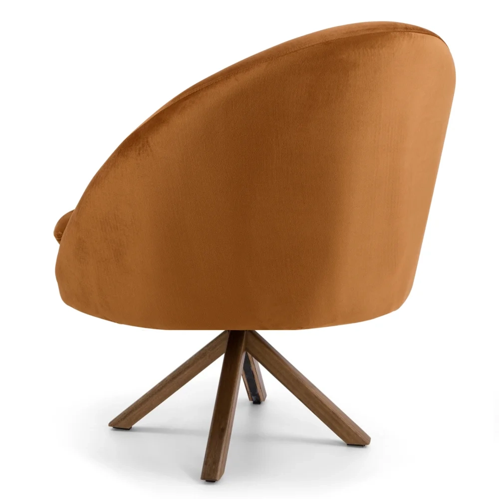 Poltrona Decorativa Base Giromad Madeira Rafa C-262 Veludo Telha - Domi