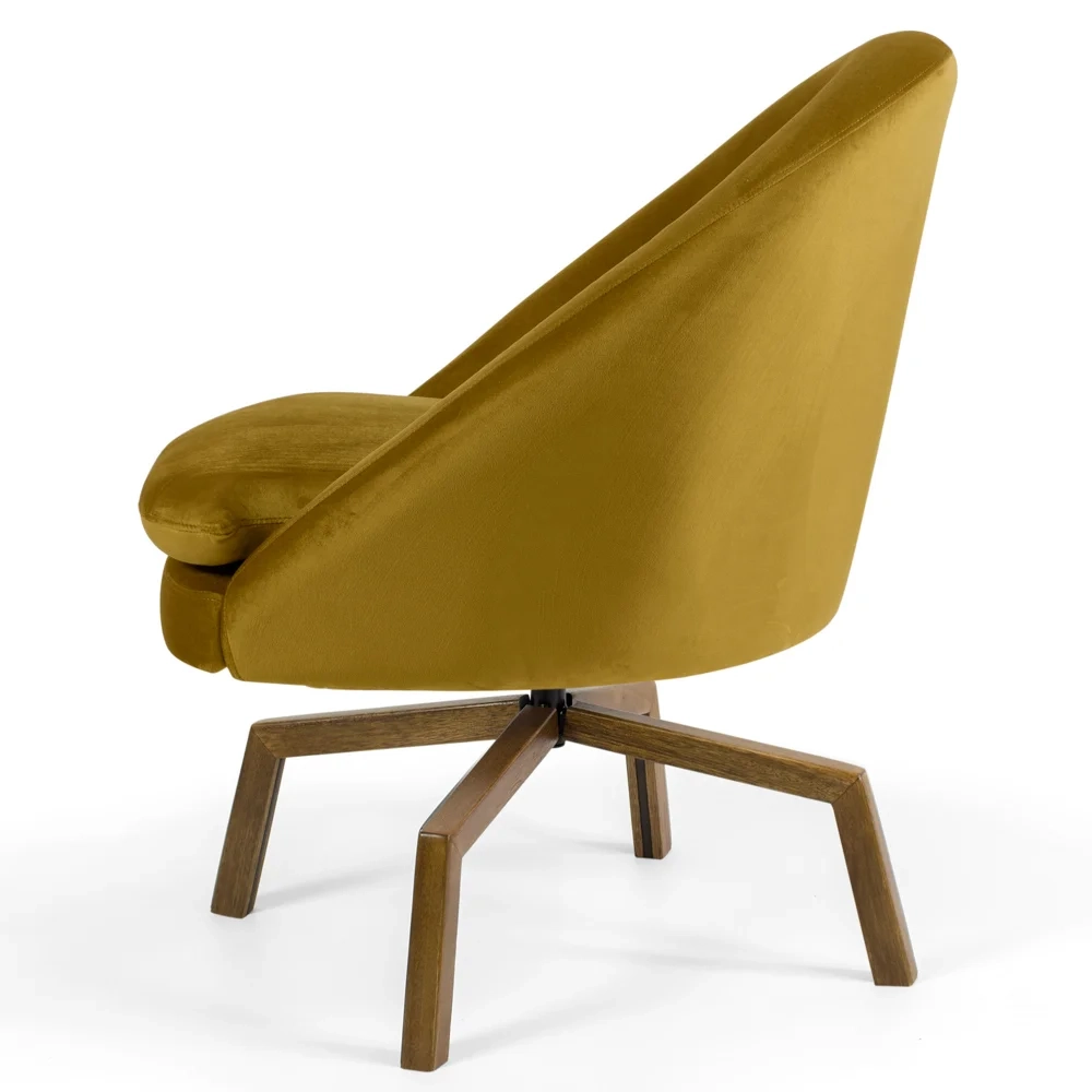 Poltrona Decorativa Base Ka Madeira Rafa Veludo C-279 Mostarda - Domi