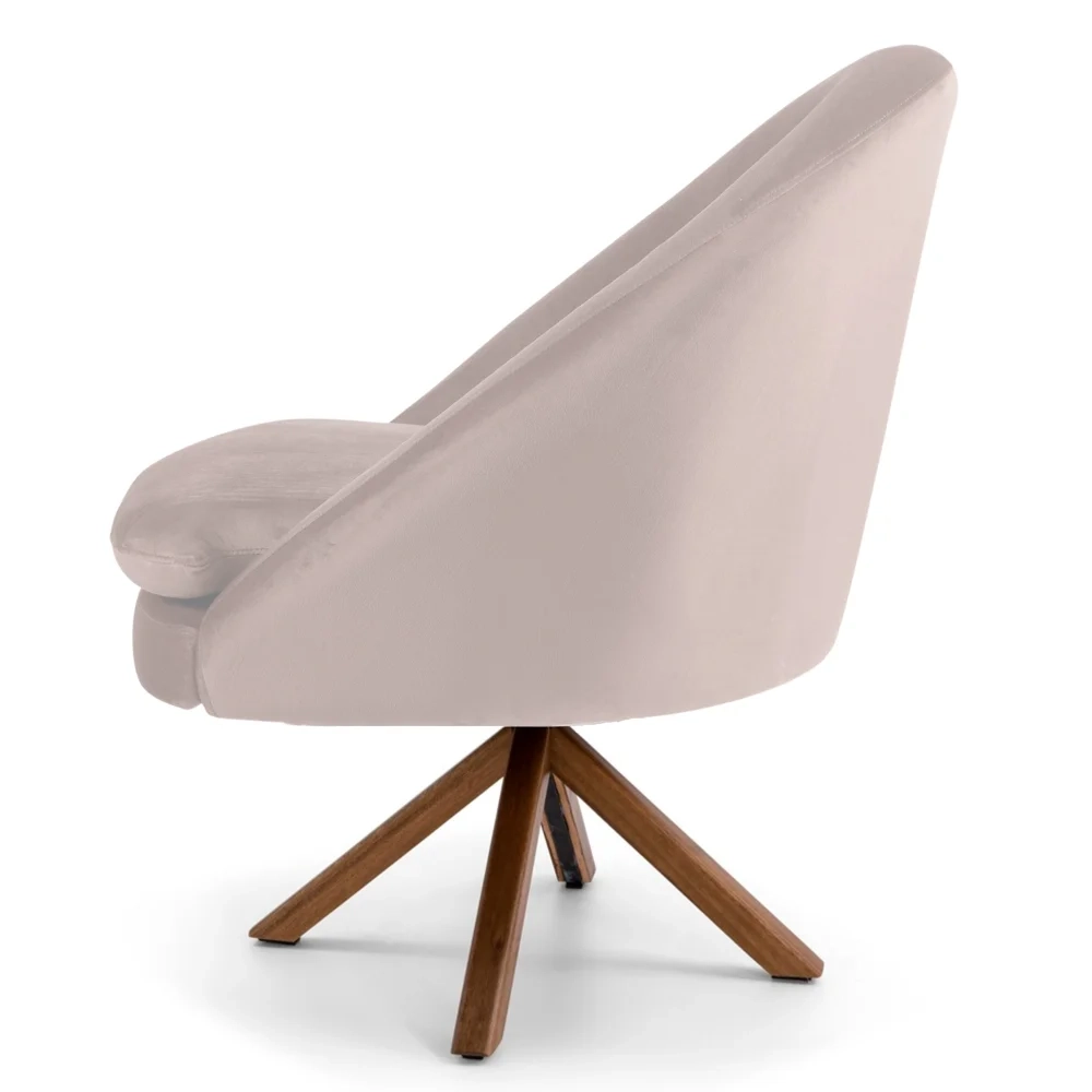 Poltrona Decorativa Base Giromad Madeira Rafa C-309 Veludo Bege - Domi