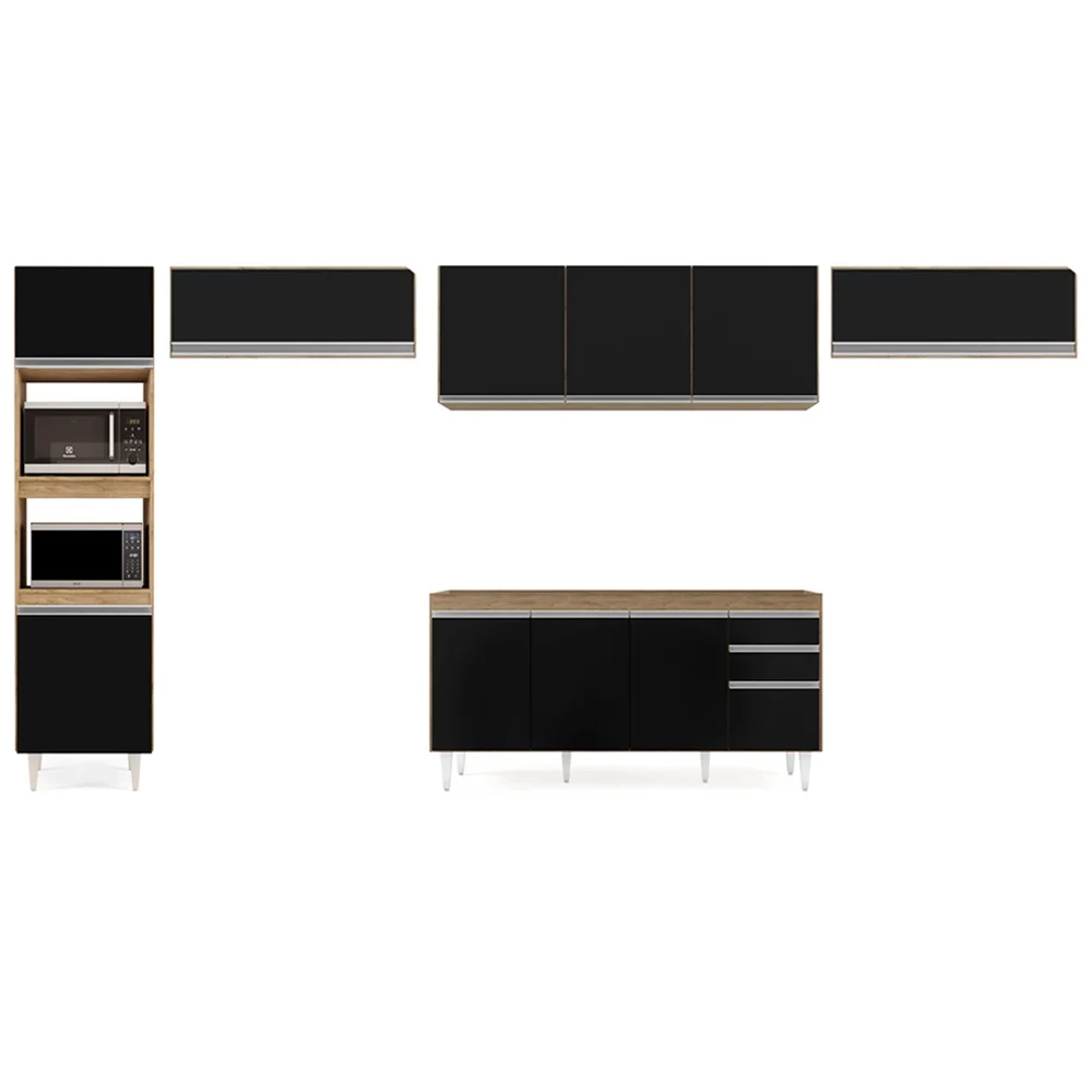 Armário de Cozinha Modulada 5 Peças CP13 Balcão Castanho/Preto - Lumil