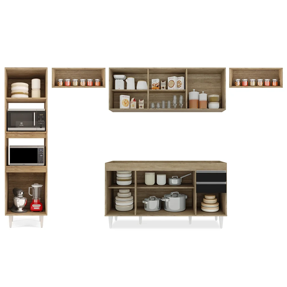 Armário de Cozinha Modulada 5 Peças CP13 Balcão Castanho/Preto - Lumil