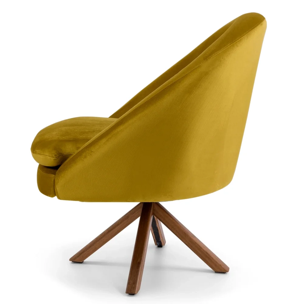 Poltrona Decorativa Base Giromad Madeira Rafa C-279 Veludo Mostarda - Domi