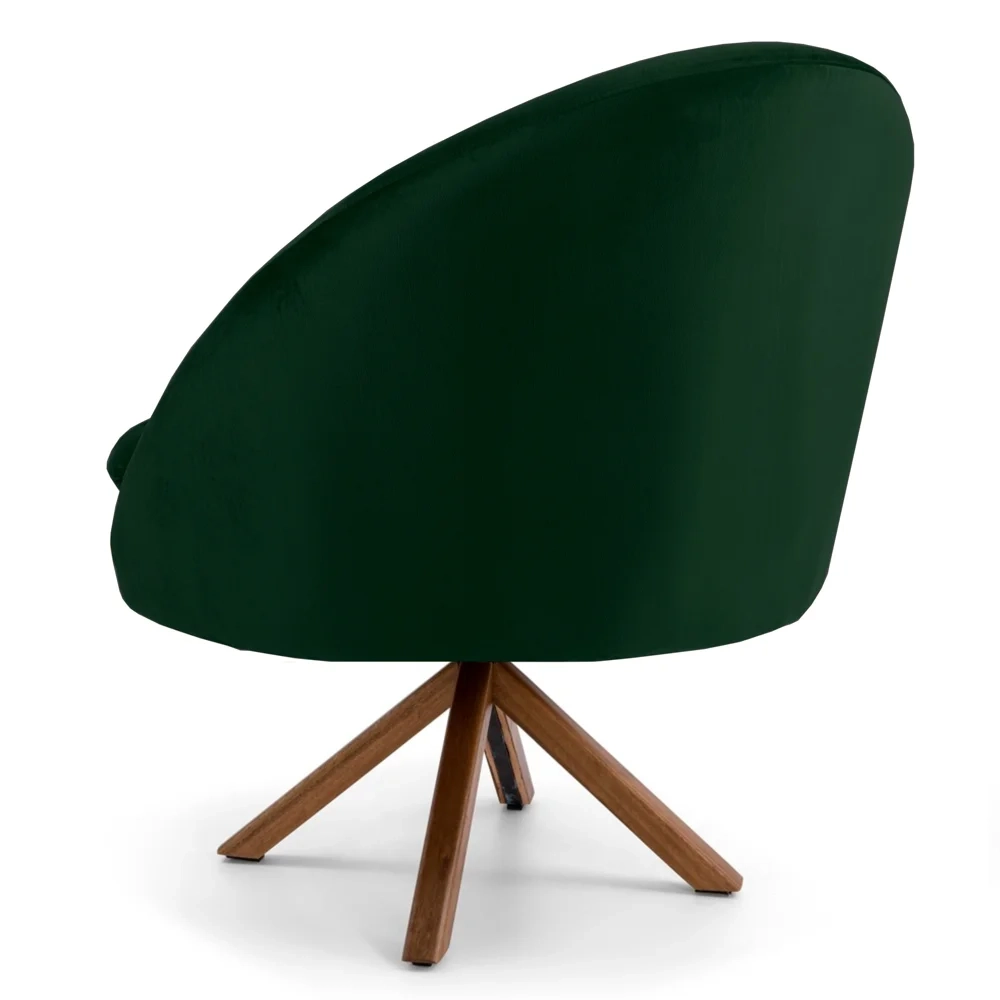 Poltrona Decorativa Base Giromad Madeira Rafa C-303 Veludo Verde Musgo - Domi